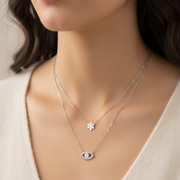 925 Sterling Silver Double Layered Pendant Necklace with Adjustable Length